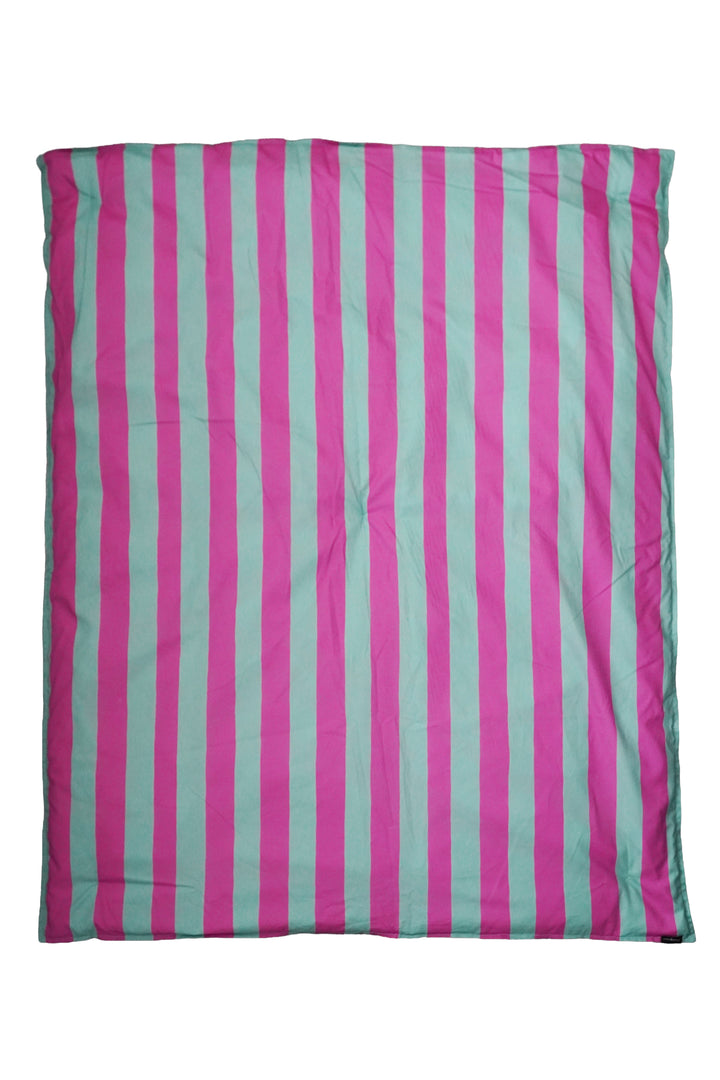 Reversible Heirloom Quilt made with Liberty Fabric VACATION STRIPE TURQUOISE & PURPLE AND FIONA DEVAUX