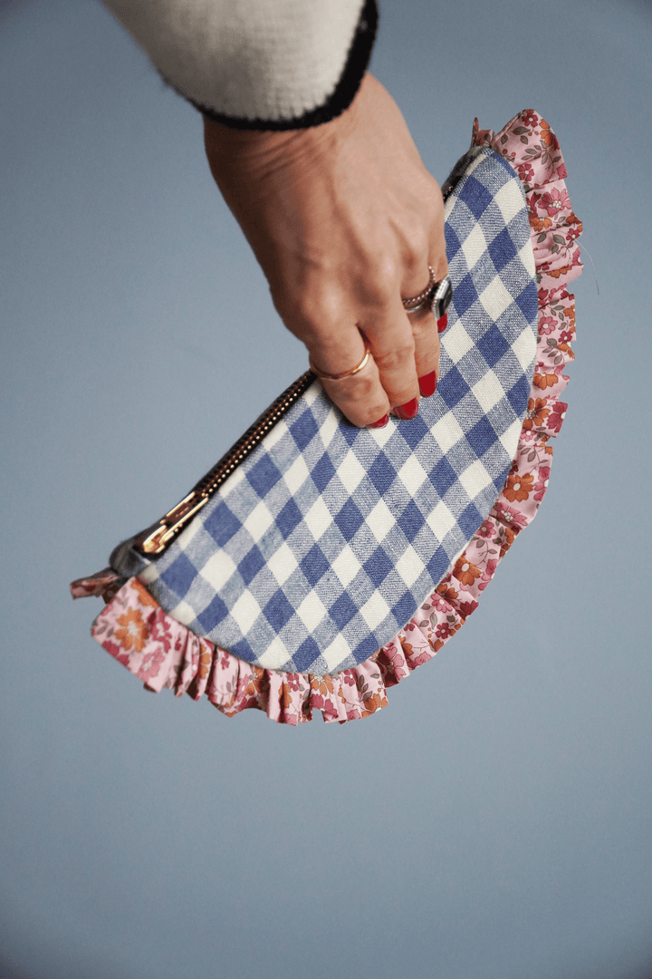 Ruffle Pouch in Linen Gingham with Liberty Fabric CAPEL FLORET