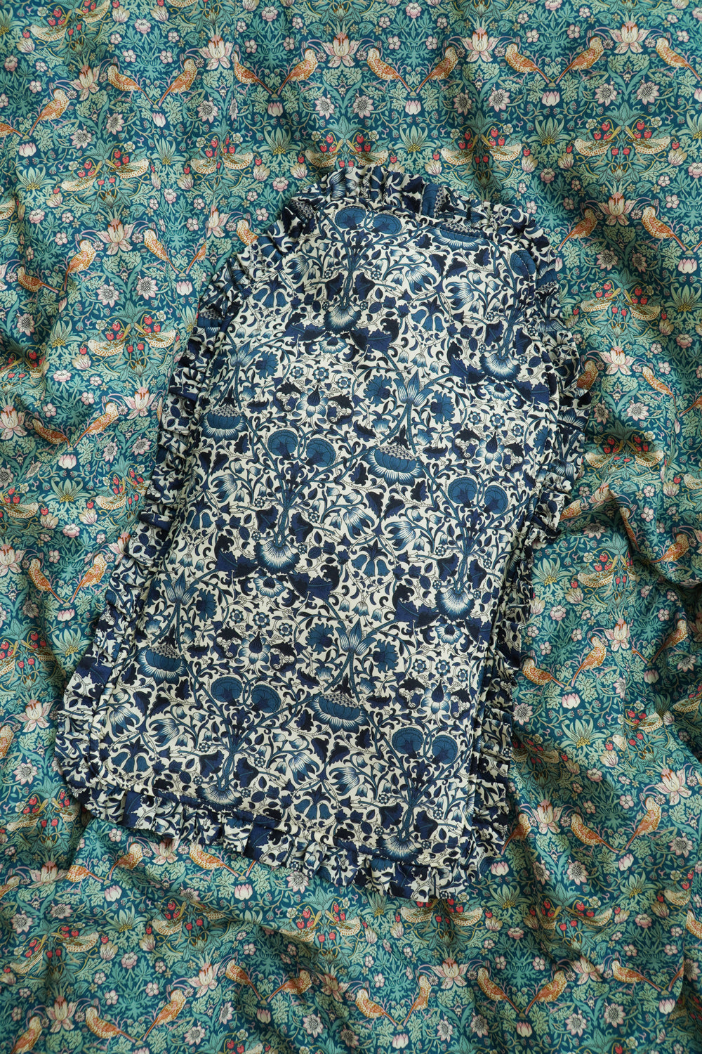 Liberty Fabric Ruffle Edge Hot Water Bottle LODDEN