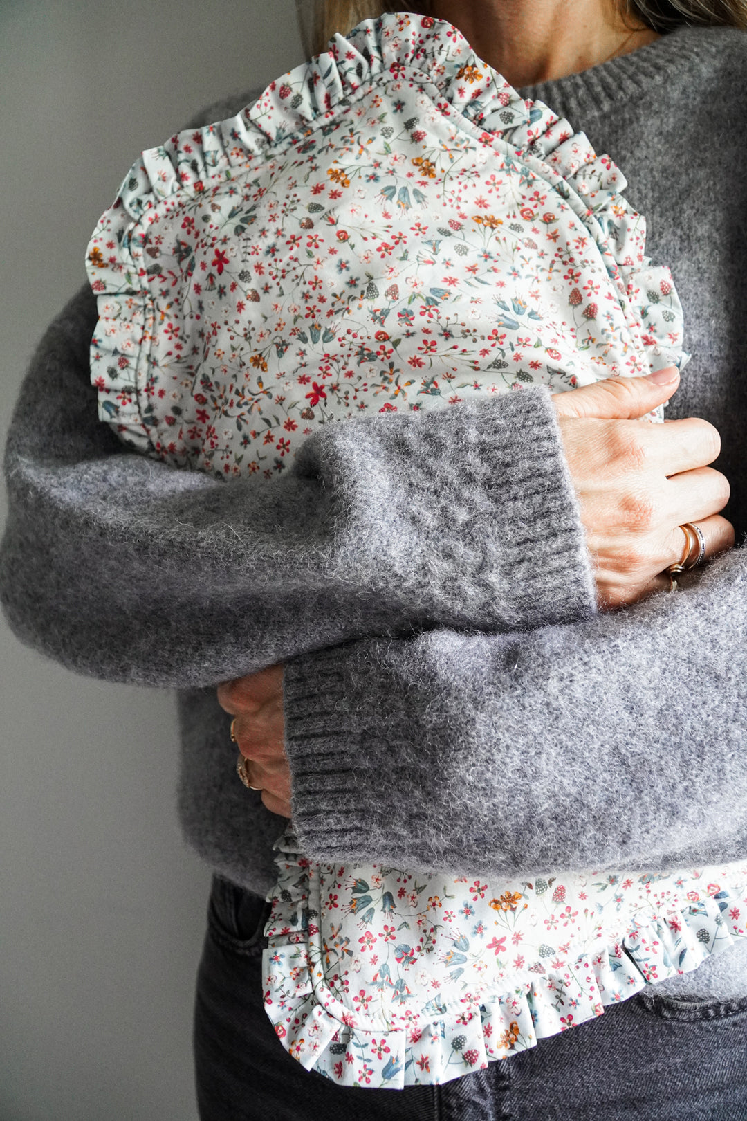 Liberty Fabric Ruffle Edge Hot Water Bottle DONNA LEIGH DUCK EGG