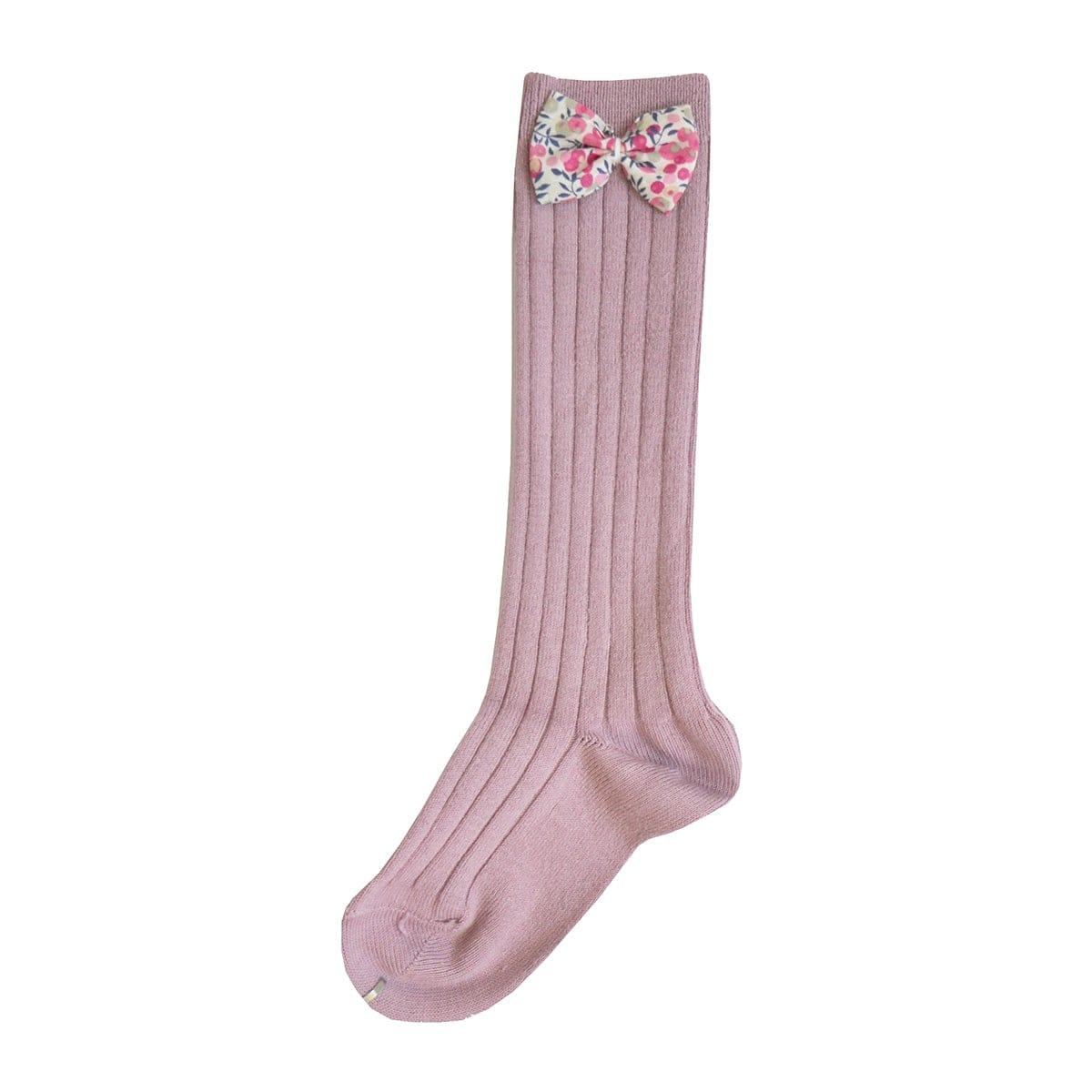 Lavender Knee High Socks with Bow made with Liberty Fabric WILTSHIRE BUD MAGENTA - Coco & Wolf