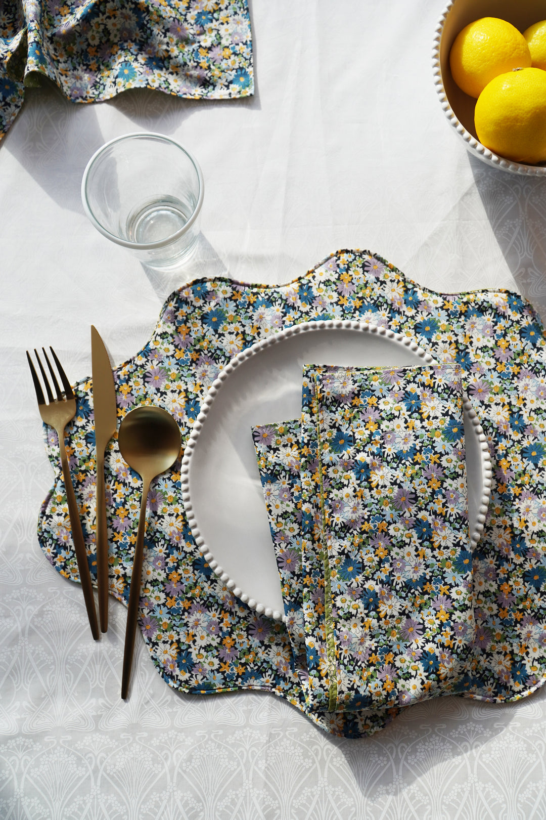 Reversible Wavy Placemat made with Liberty Fabric LIBBY & CAPEL PISTACHIO