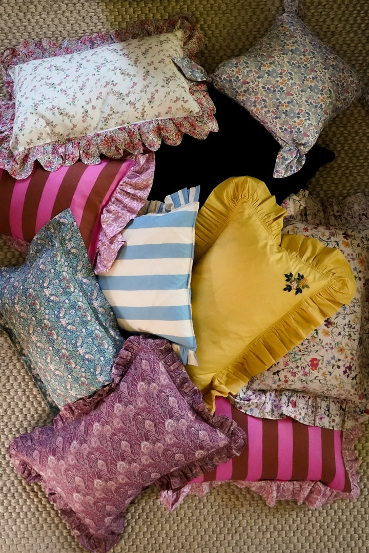 Piped Velvet Cushion made with Liberty Fabric CAPEL MUSTARD