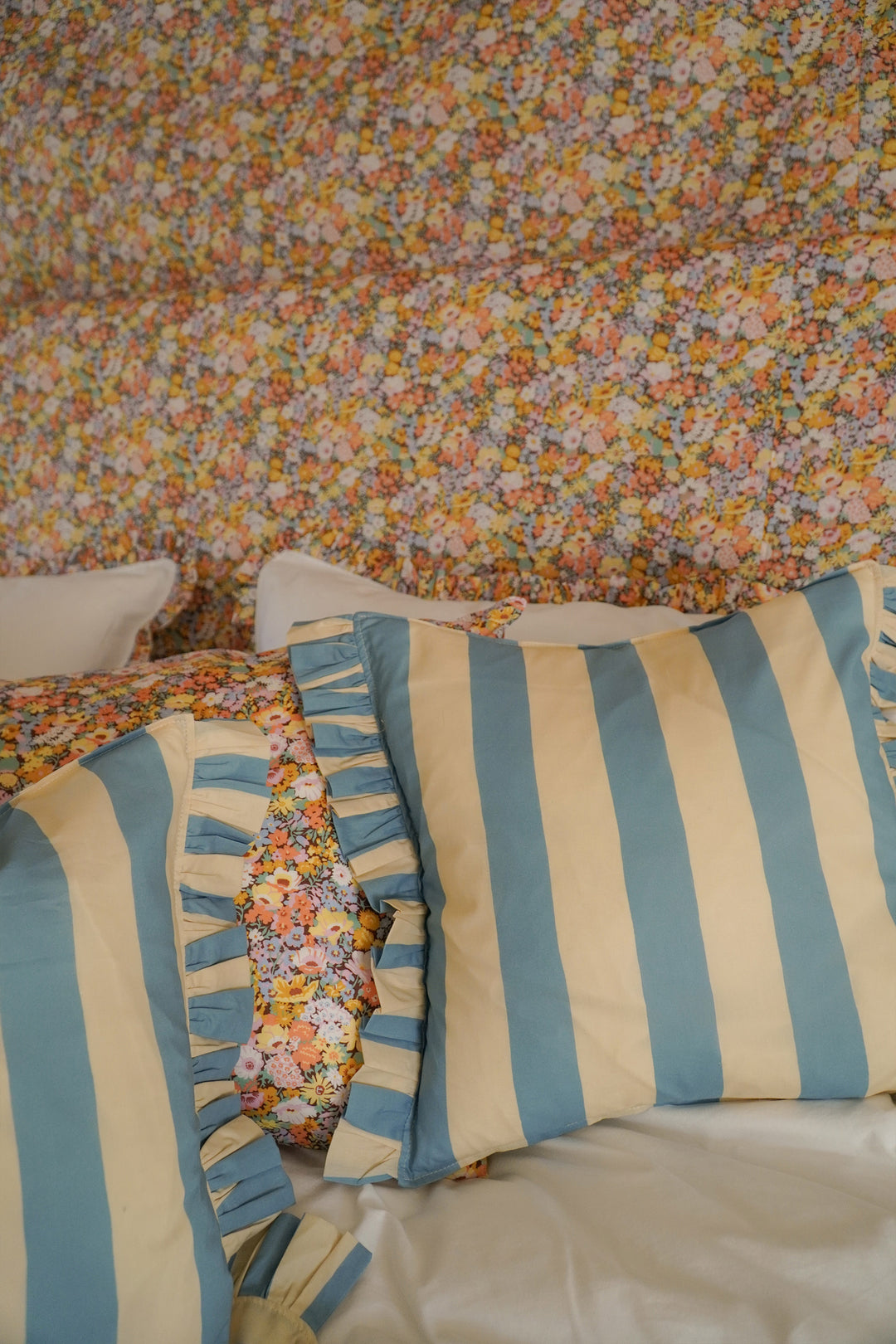 Frill Edge White Bedding made with Liberty Fabric THORPE YELLOW