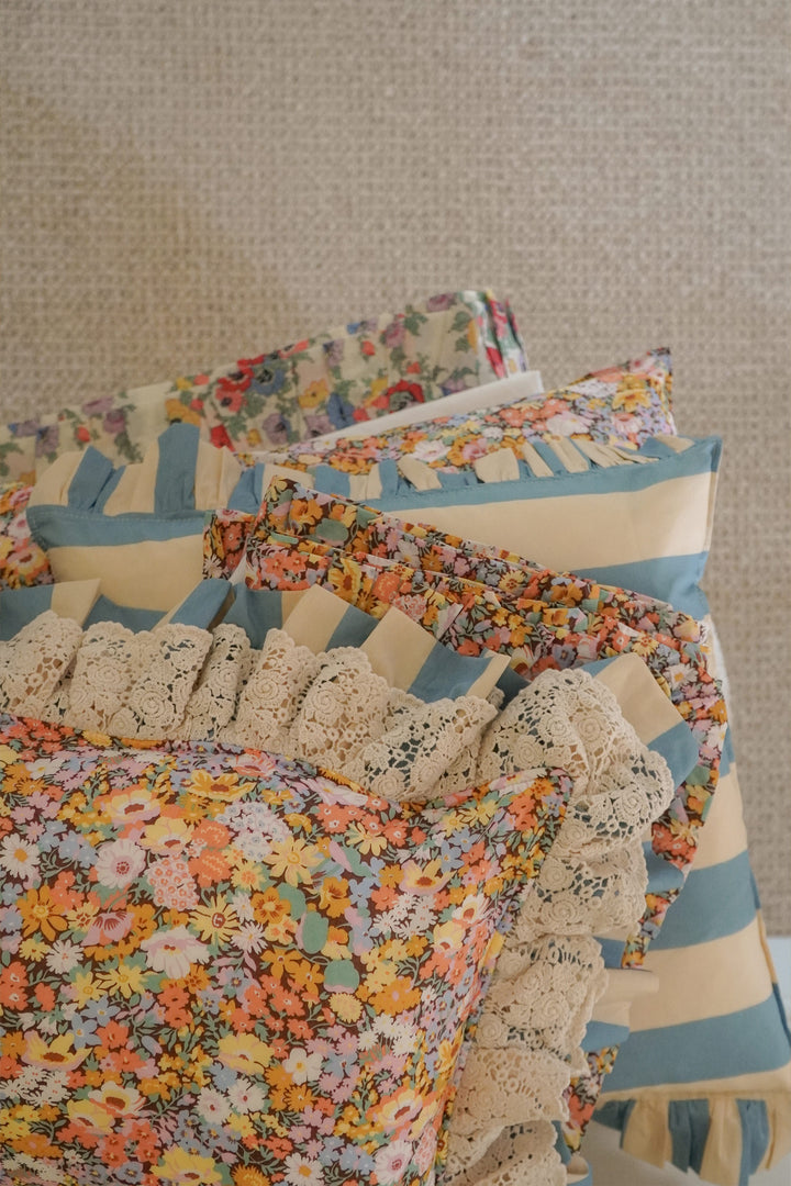 Limited Edition Ruffle Bolster Lumbar Cushion made with Liberty Fabric THORPE