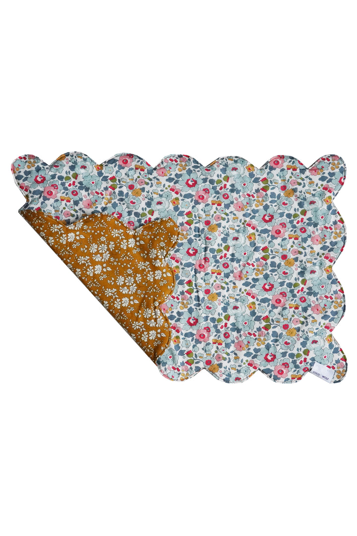 Reversible Scalloped Placemat made with Liberty Fabric BETSY GREY & CAPEL MUSTARD