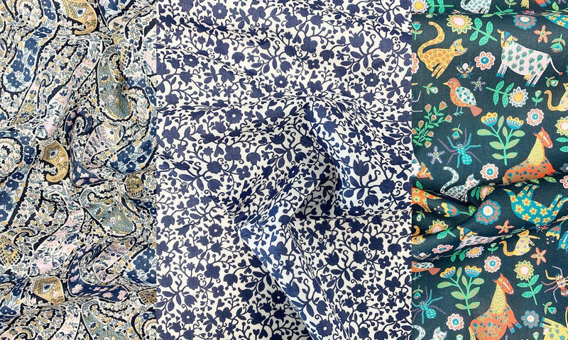 Liberty Fabric Tana Lawn® Cotton FLORAL STENCIL NAVY - Coco & Wolf