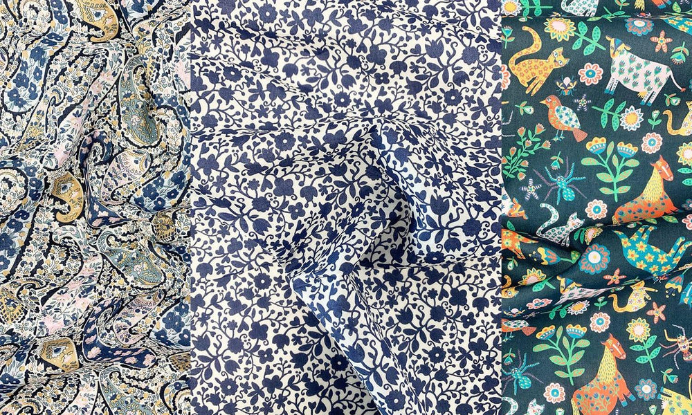 Liberty Fabric Tana Lawn® Cotton FLORAL STENCIL NAVY - Coco & Wolf