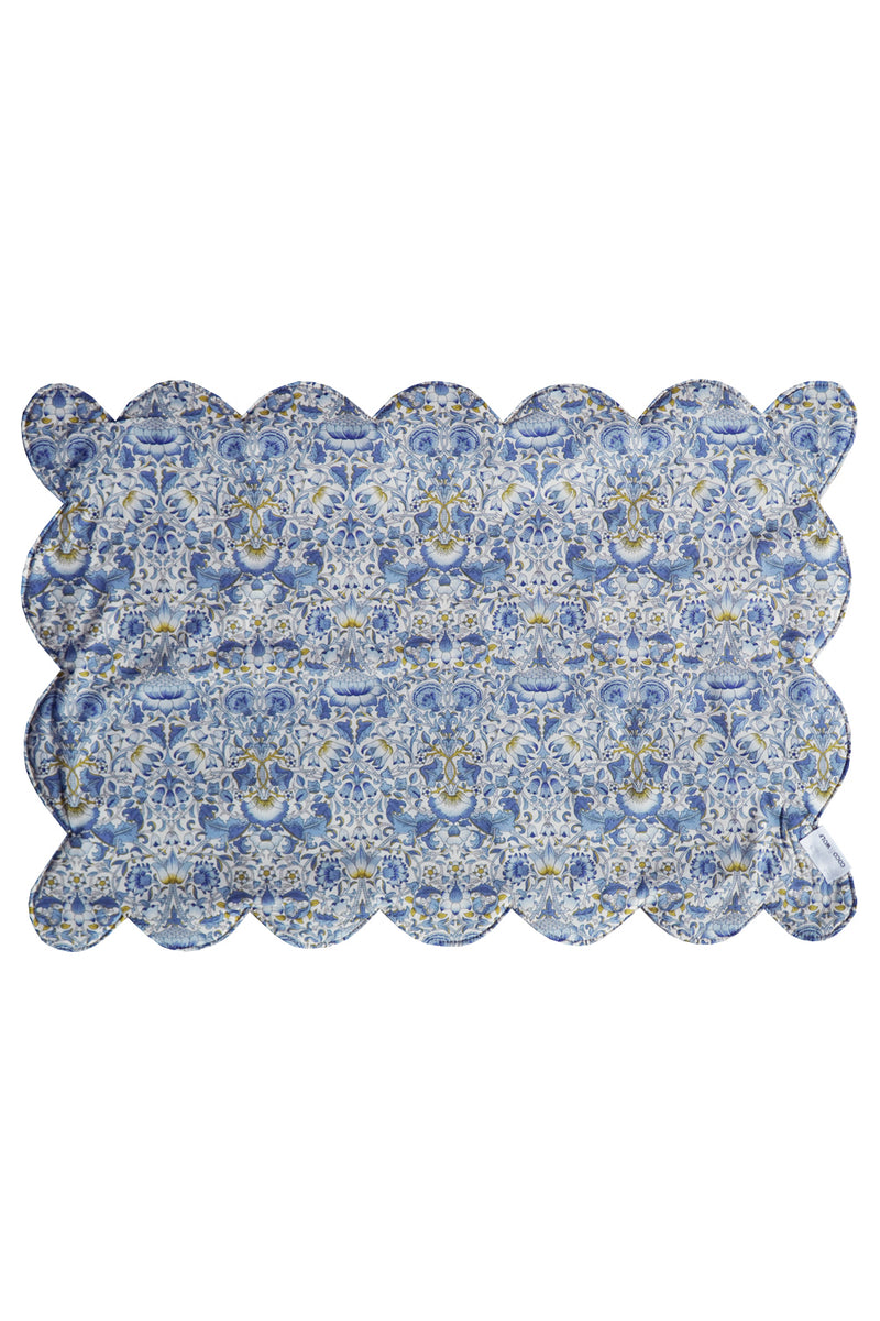 Reversible Scalloped Placemat made with Liberty Fabric LODDEN CHINA BLUE & SAMBOURNE YELLOW