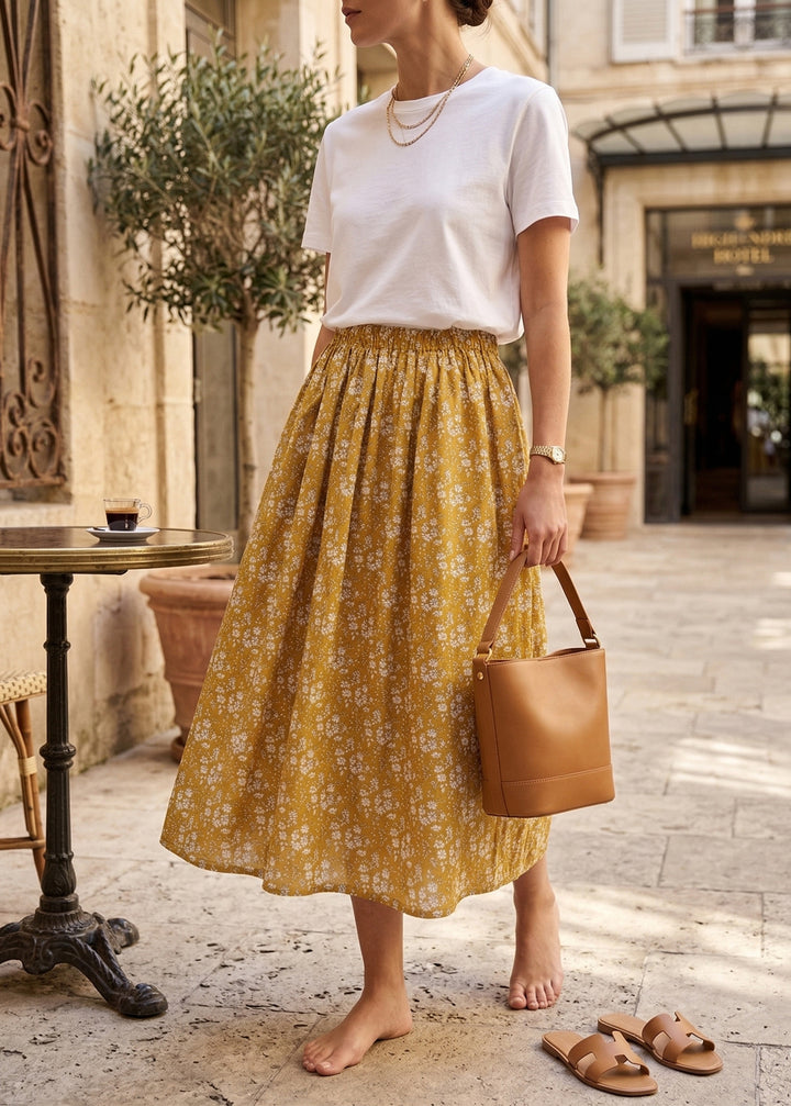 Marlowe Midi Skirt made with Liberty Fabric CAPEL MUSTARD