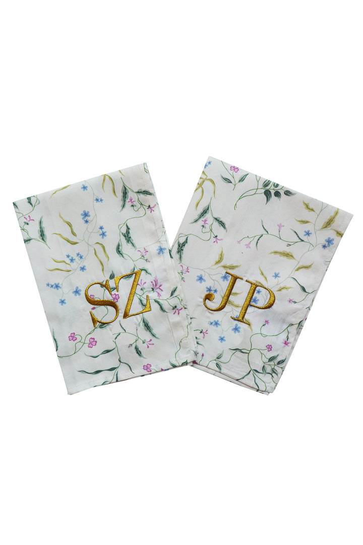 Bridgerton Monogrammed Stitch Napkin Set made with Liberty Fabric REGAL BLOSSOM