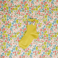 Mustard Bow Ankle Socks Liberty Fabric POPPY & DAISY CORAL - Coco & Wolf