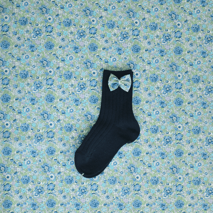 Navy Ankle Socks with Bow made with Liberty Fabric AMELIE GREEN - Coco & Wolf