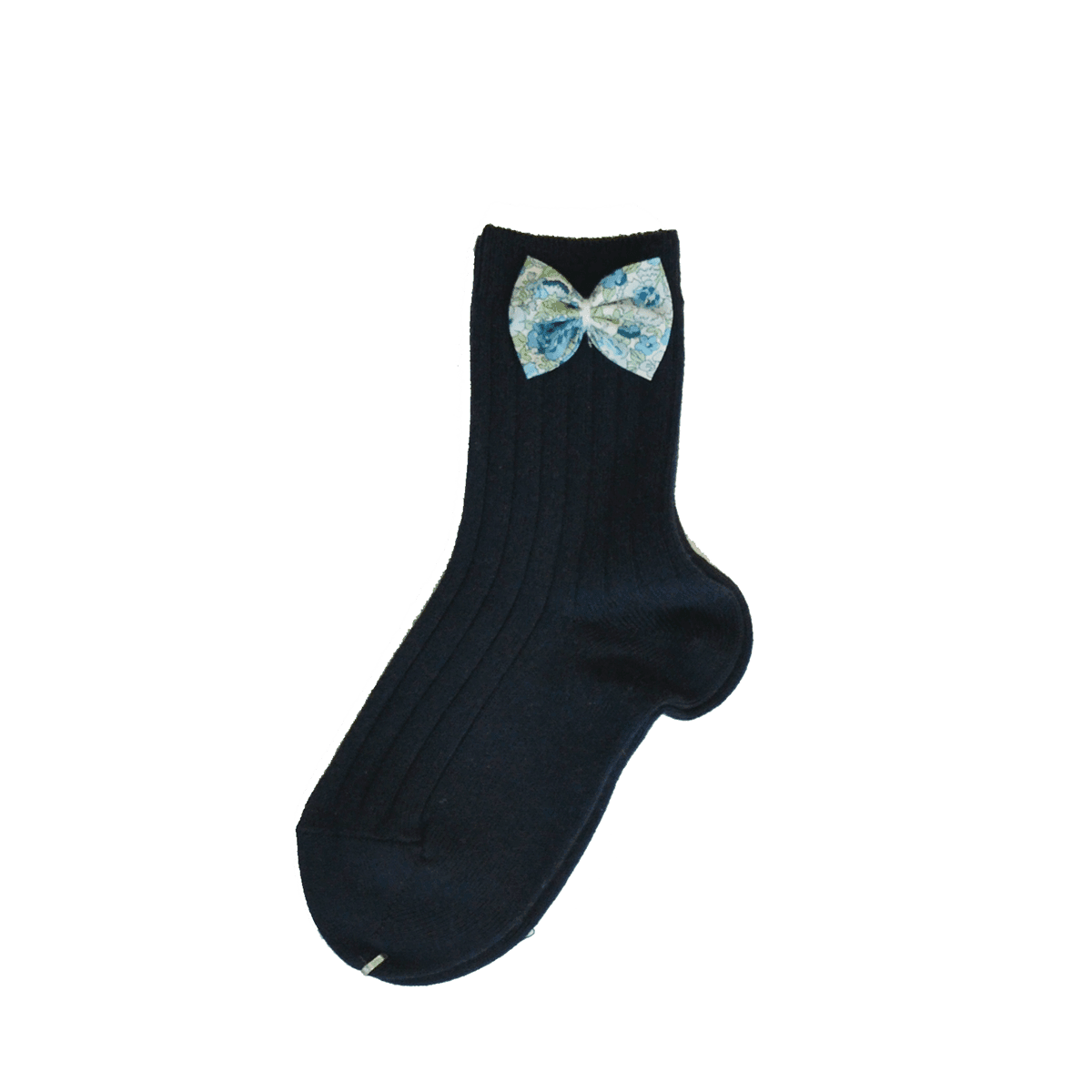 Navy Ankle Socks with Bow made with Liberty Fabric AMELIE GREEN - Coco & Wolf