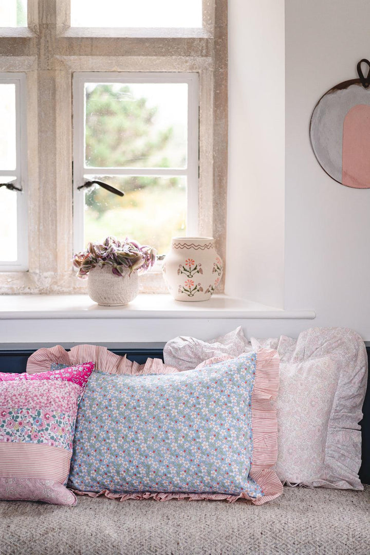 Oblong Ruffle Cushion made with Liberty Fabric PAYSANNE BLOSSOM & ELEMENTS - Coco & Wolf