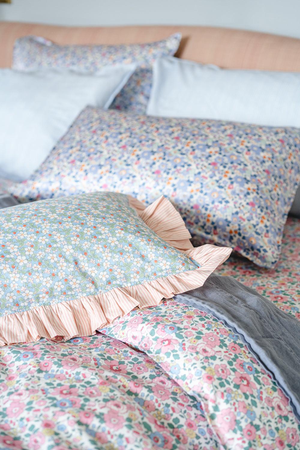 Oblong Ruffle Cushion made with Liberty Fabric PAYSANNE BLOSSOM & ELEMENTS - Coco & Wolf