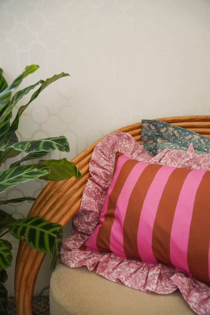 Oblong Ruffle Cushion made with Liberty Fabric VACATION STRIPE & SAMBOURNE