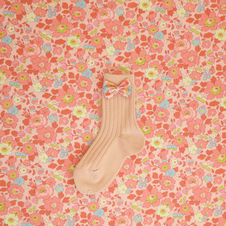 Orange Bow Ankle Socks Liberty Fabric BETSY CORAL - Coco & Wolf