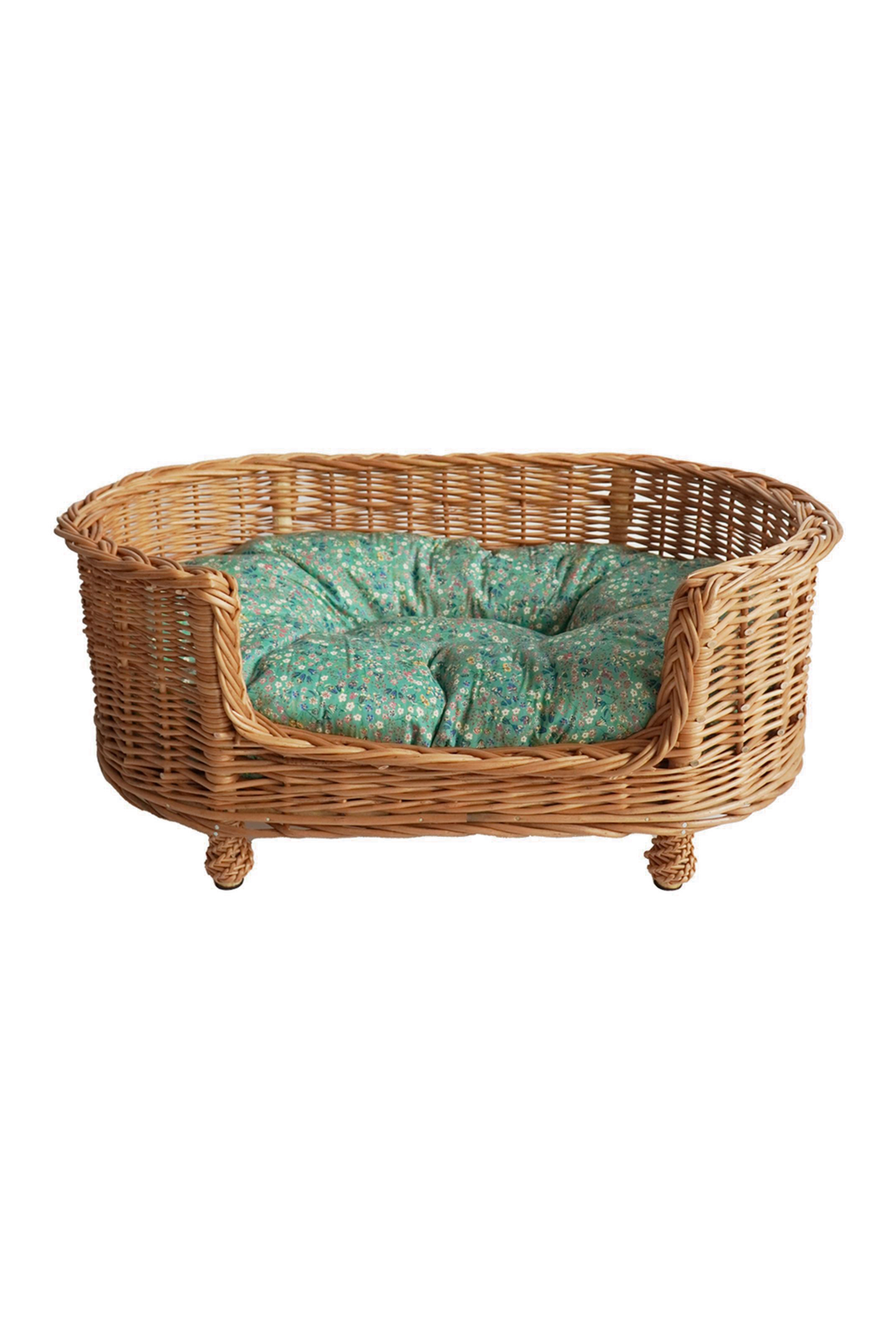 Oval Pet Bed Cushion made with Liberty Fabric DONNA LEIGH GREEN
