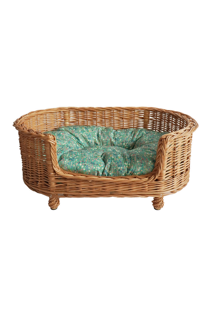 Oval Pet Bed Cushion made with Liberty Fabric DONNA LEIGH GREEN