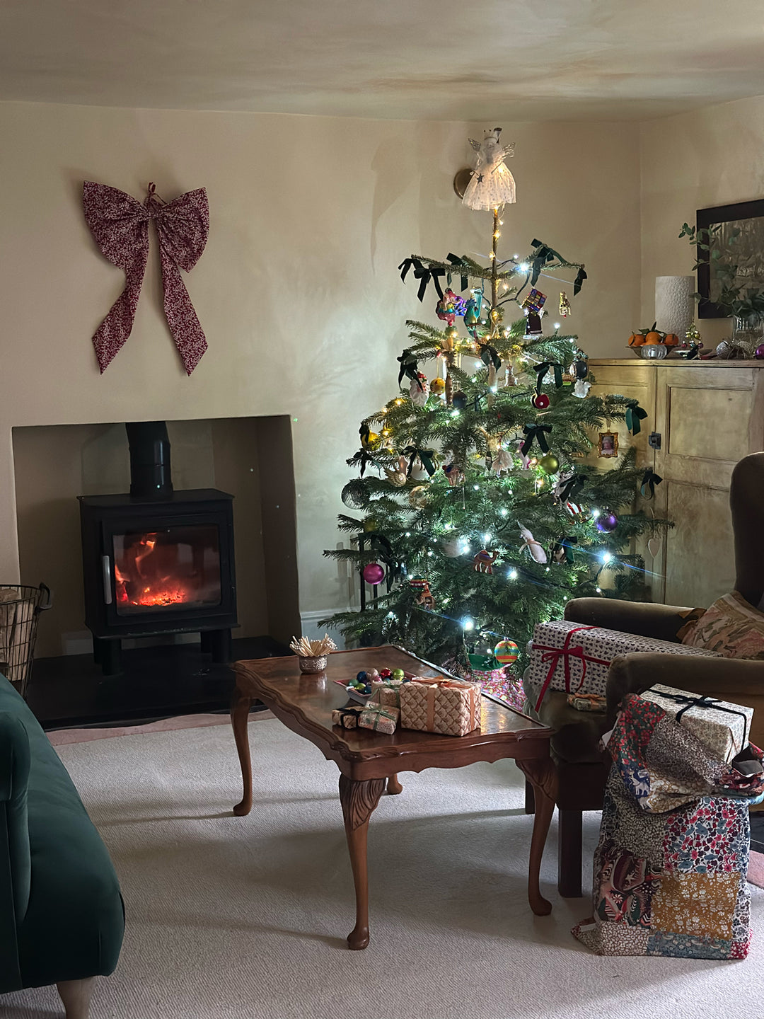 Oversized Decorative Bow made with Liberty Fabric MITSI VALERIA RED