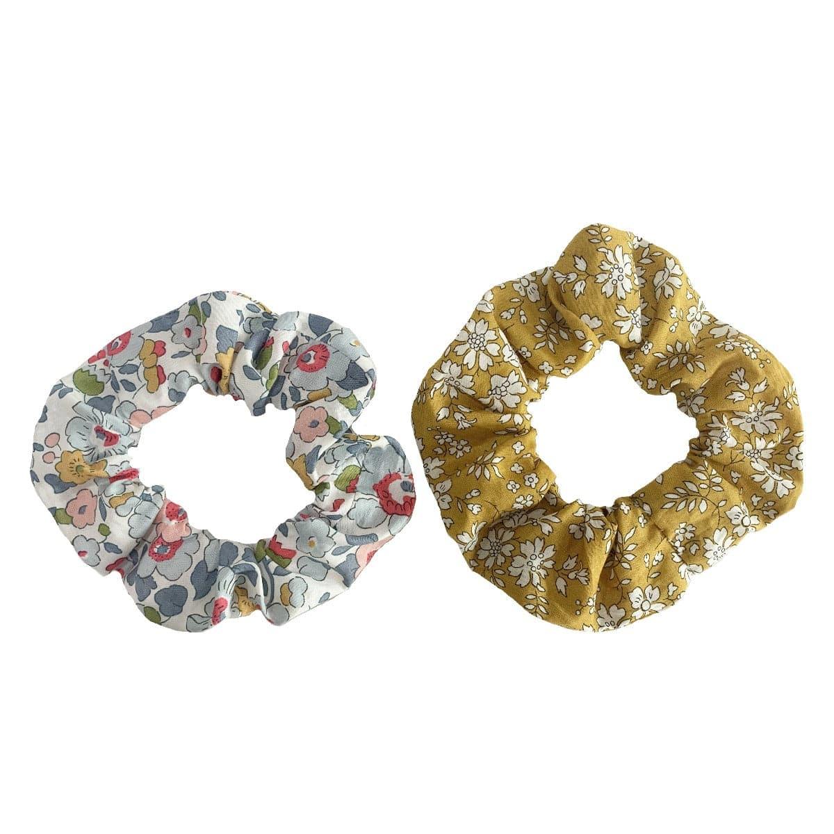 Pack of 2 Hair Scrunchies made with Liberty Fabric BETSY GREY & CAPEL MUSTARD - Coco & Wolf