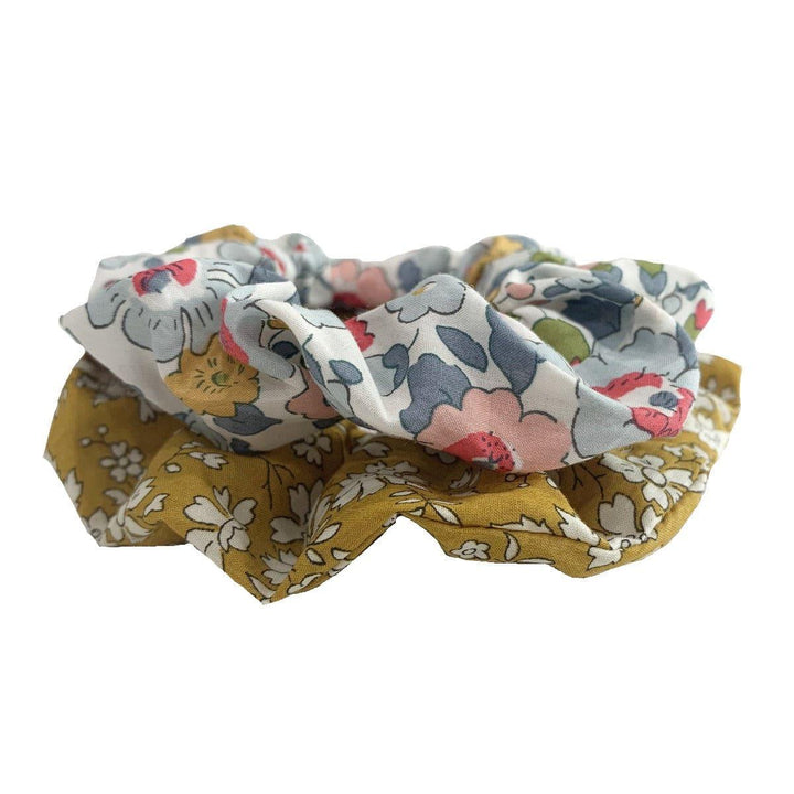 Pack of 2 Hair Scrunchies made with Liberty Fabric BETSY GREY & CAPEL MUSTARD - Coco & Wolf