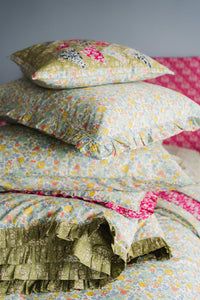 Patchwork Cushion made with Liberty Fabric Cape Pistachio, Lodden & Betsy Sage - Coco & Wolf