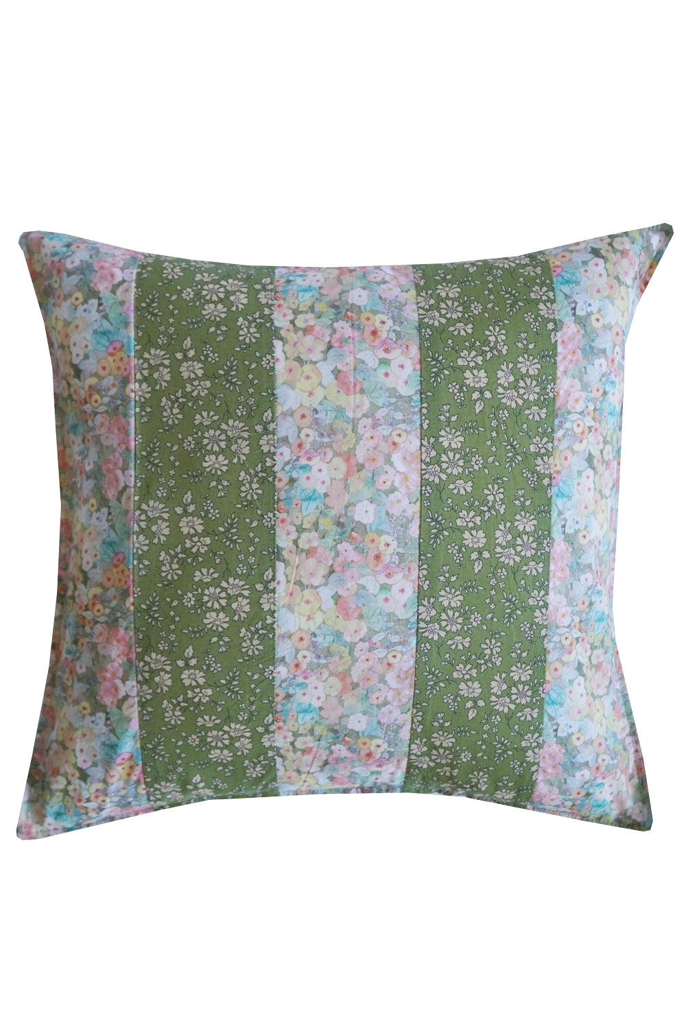 Patchwork Cushion made with Liberty Fabric Hollyhocks & Capel - Coco & Wolf