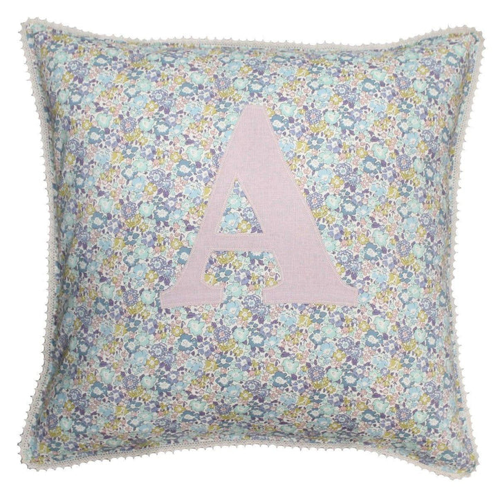 Personalised Cushion made with Liberty Fabric MICHELLE SEA GREEN - Coco & Wolf