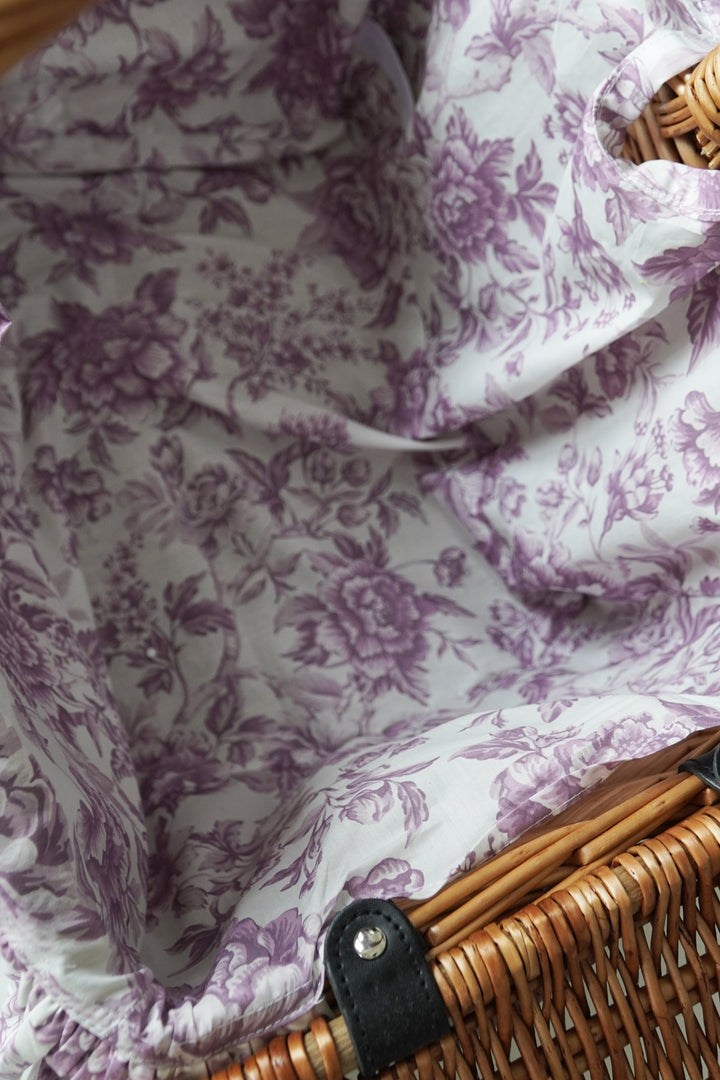 Bridgerton Rectangular Picnic Basket Hamper made with Liberty Fabric REGENCY TRAIL PURPLE