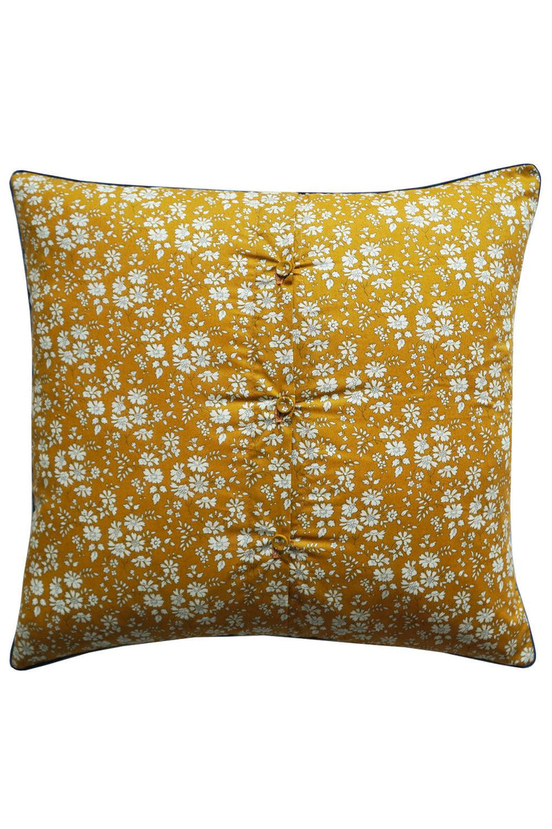 Coco & Wolf x Polly Wren Studios Embroidered Piped Edge Cushion made with Liberty Fabric CAPEL MUSTARD