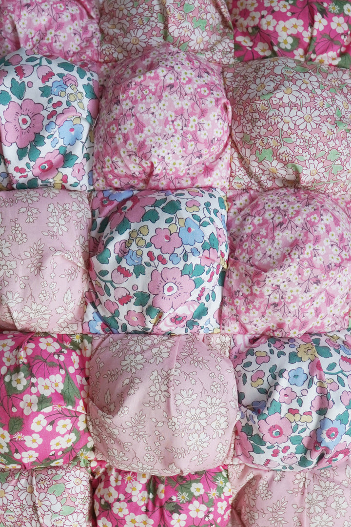 Puff Patchwork Cushion made with Pink Liberty Fabric