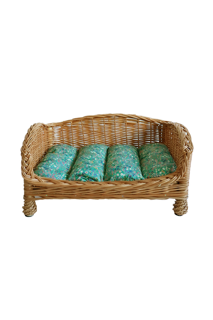 Rectangle Pet Bed Cushion made with Liberty Fabric DONNA LEIGH GREEN