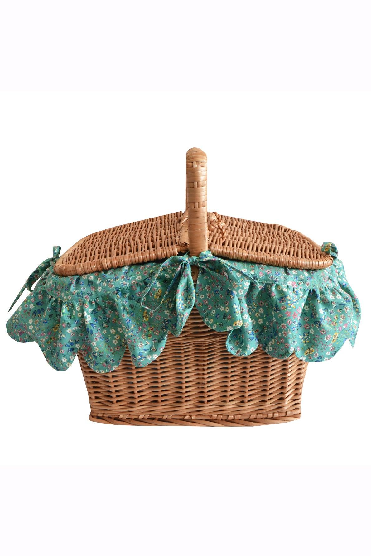 Rectangular Picnic Basket made with Liberty Fabric DONNA LEIGH GREEN - Coco & Wolf