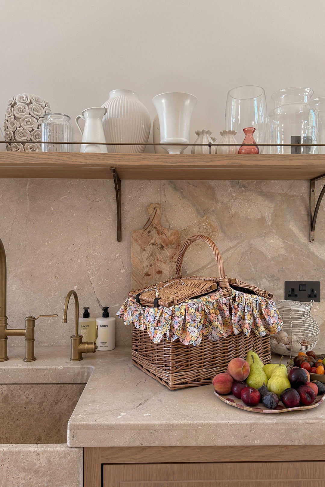 Coco & Wolf × O Pioneers Rectangular Picnic Basket made with Liberty Fabric THORPE