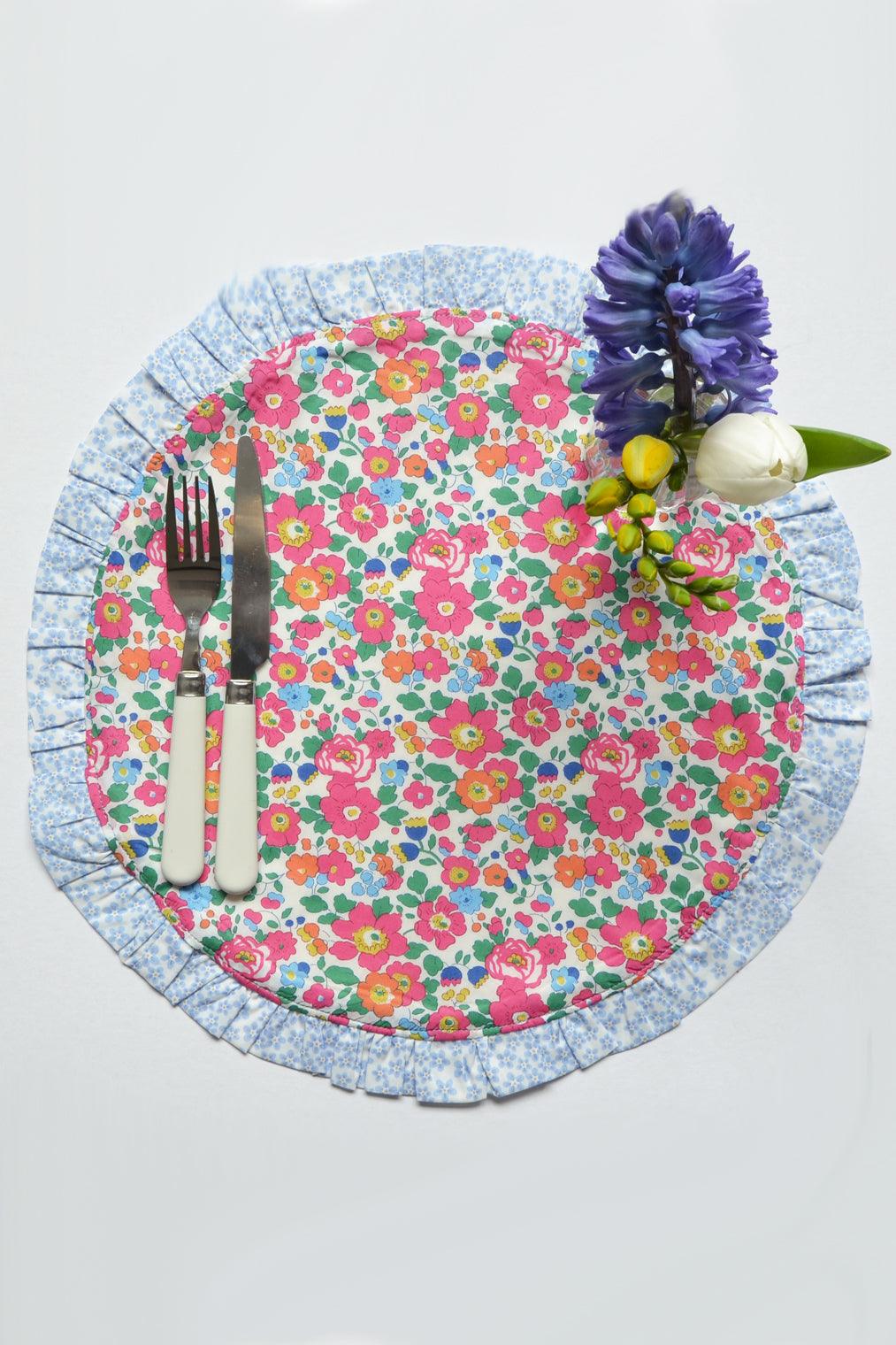 Reversible Circle Frill Placemat made with Liberty Fabric BETSY & DITSY DOT - Coco & Wolf