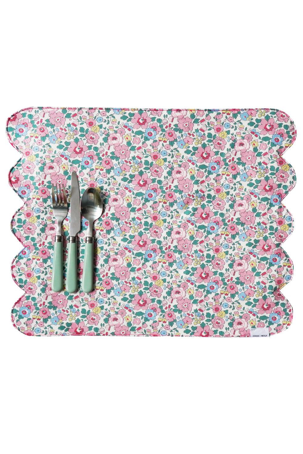 Reversible Cloud Placemat made with Liberty Fabric BETSY CANDY FLOSS & CAPEL FUCHSIA PINK - Coco & Wolf