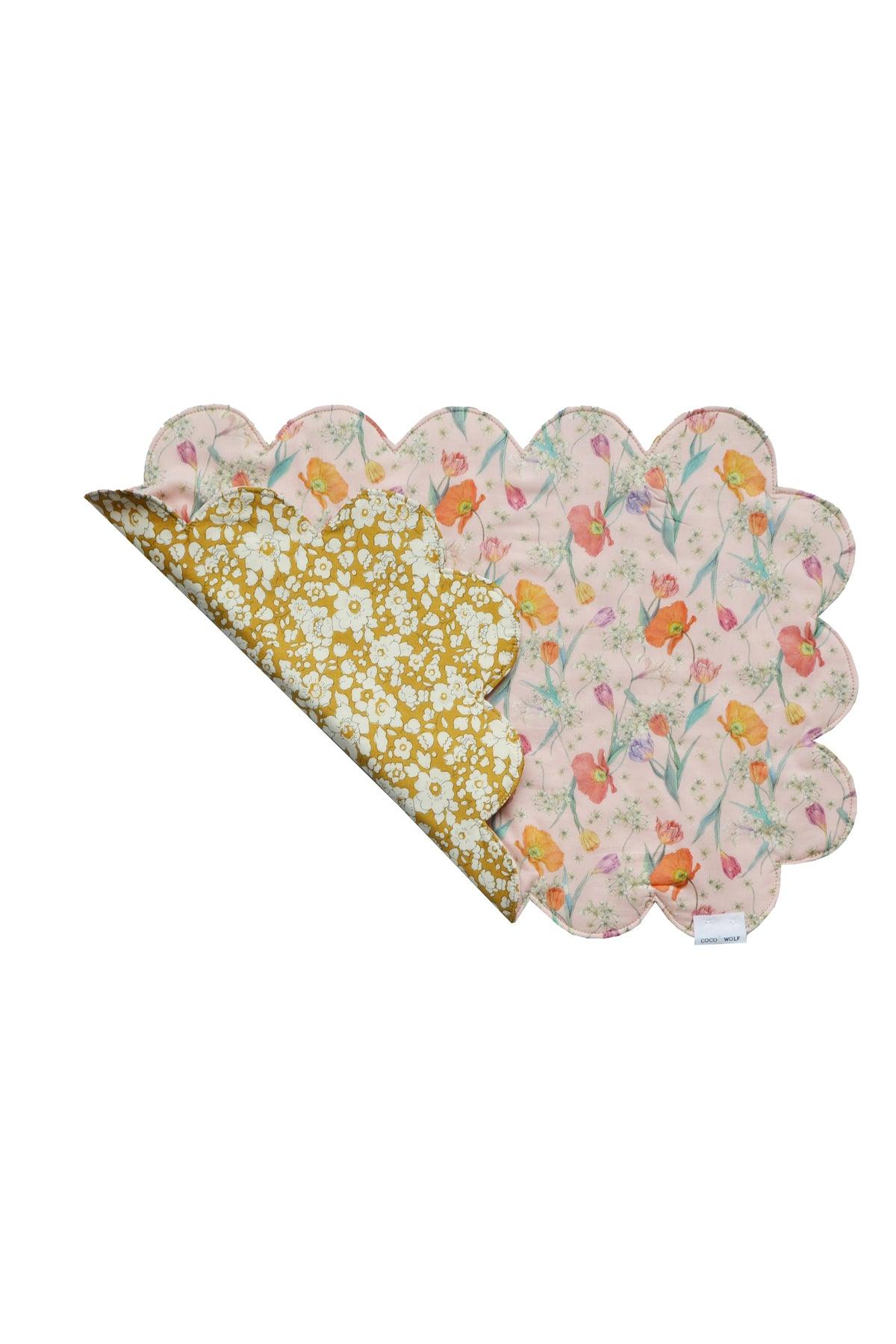 Reversible Cloud Scallop Placemat made with Liberty Fabric SPRING BLOOMS & BETSY BOO - Coco & Wolf