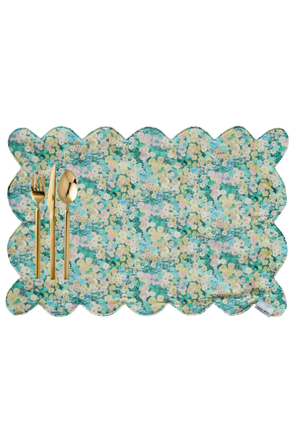 Reversible Scalloped Placemat made with Liberty Fabric HOLLYHOCKS & MITSI VALERIA - Coco & Wolf