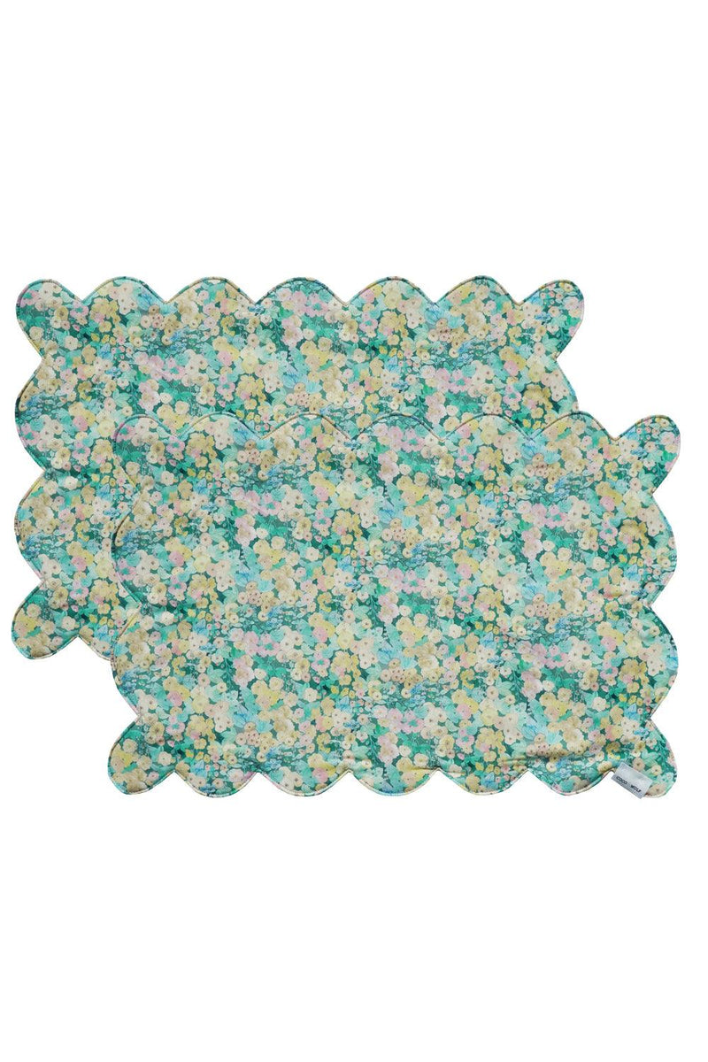 Reversible Scalloped Placemat made with Liberty Fabric HOLLYHOCKS & MITSI VALERIA - Coco & Wolf