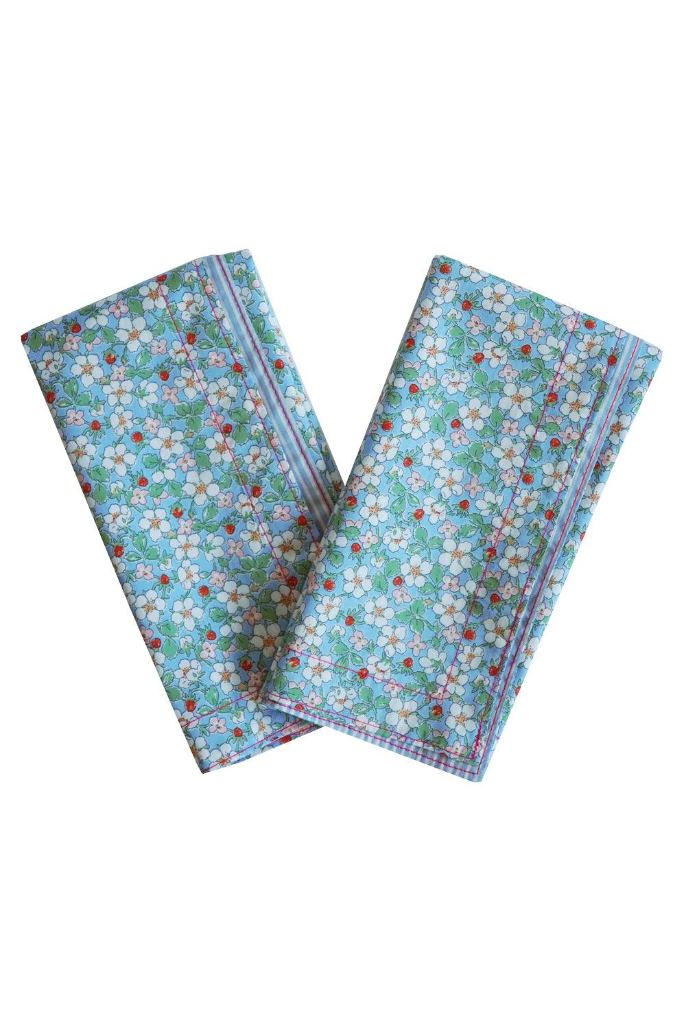 Reversible Stitch Napkin Set made with Liberty Fabric PAYSANNE BLOSSOM & ELEMENTS BLUE - Coco & Wolf