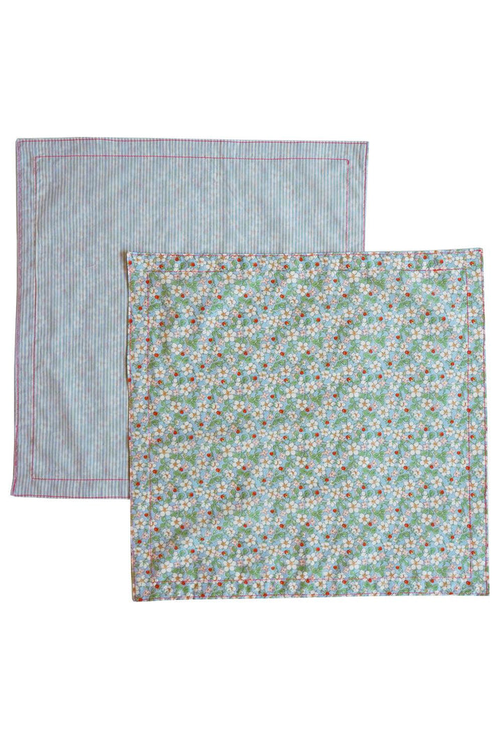 Reversible Stitch Napkin Set made with Liberty Fabric PAYSANNE BLOSSOM & ELEMENTS BLUE - Coco & Wolf