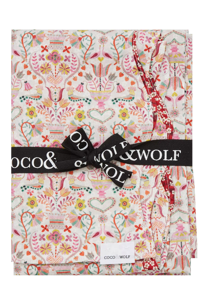Reversible Tablecloth made with Liberty Fabric LOVE BIRDS & MITSI VALERIA RED - Coco & Wolf