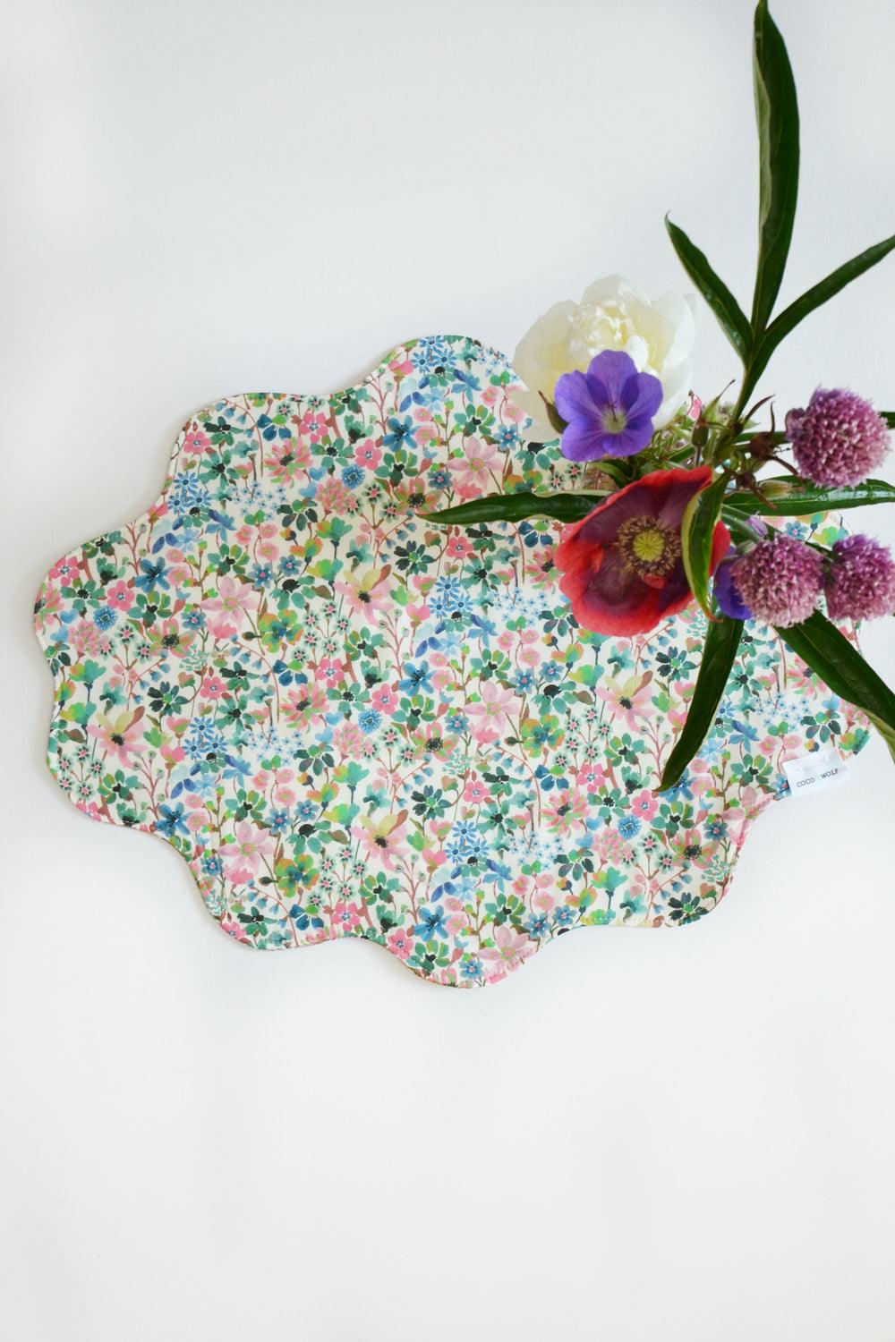 Reversible Wavy Placemat made with Liberty Fabric DREAMS OF SUMMER & MARGARET ANNIE - Coco & Wolf