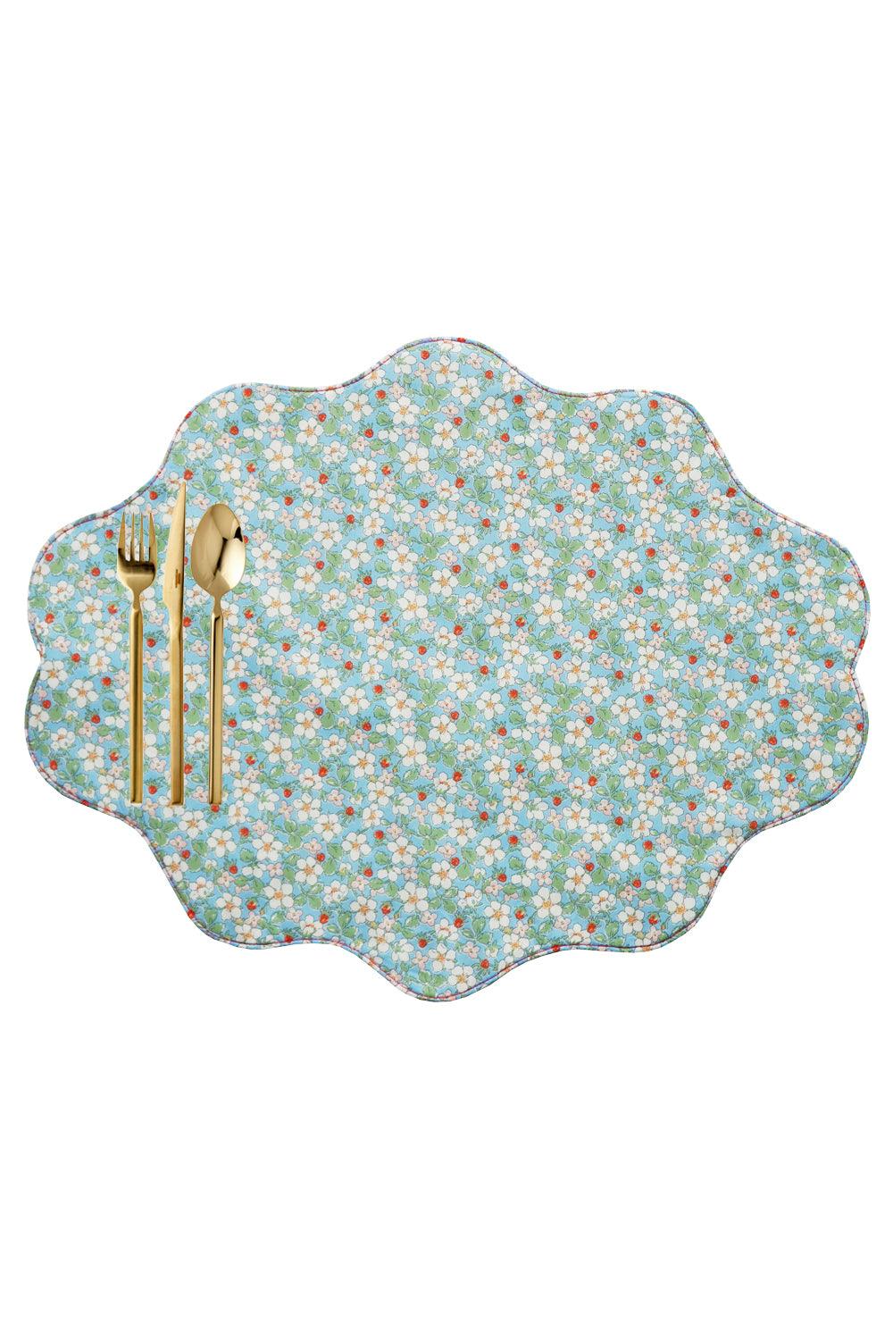 Reversible Wavy Placemat made with Liberty Fabric PAYSANNE BLOSSOM & ELEMENTS BLUE - Coco & Wolf