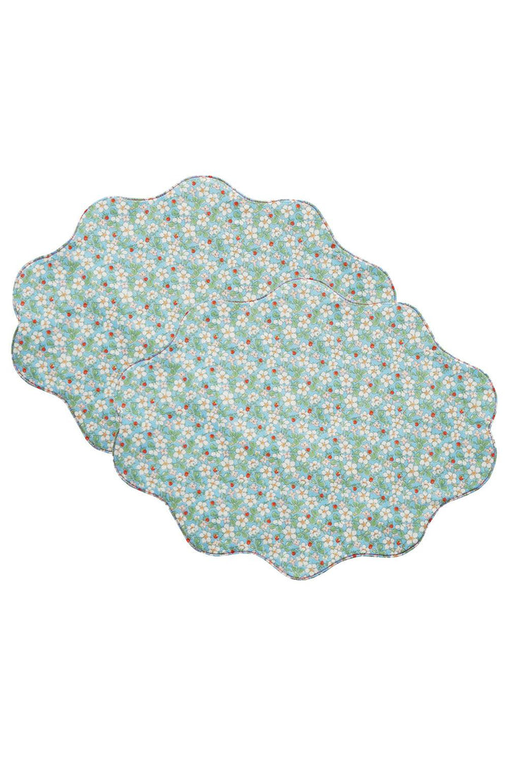 Reversible Wavy Placemat made with Liberty Fabric PAYSANNE BLOSSOM & ELEMENTS BLUE - Coco & Wolf