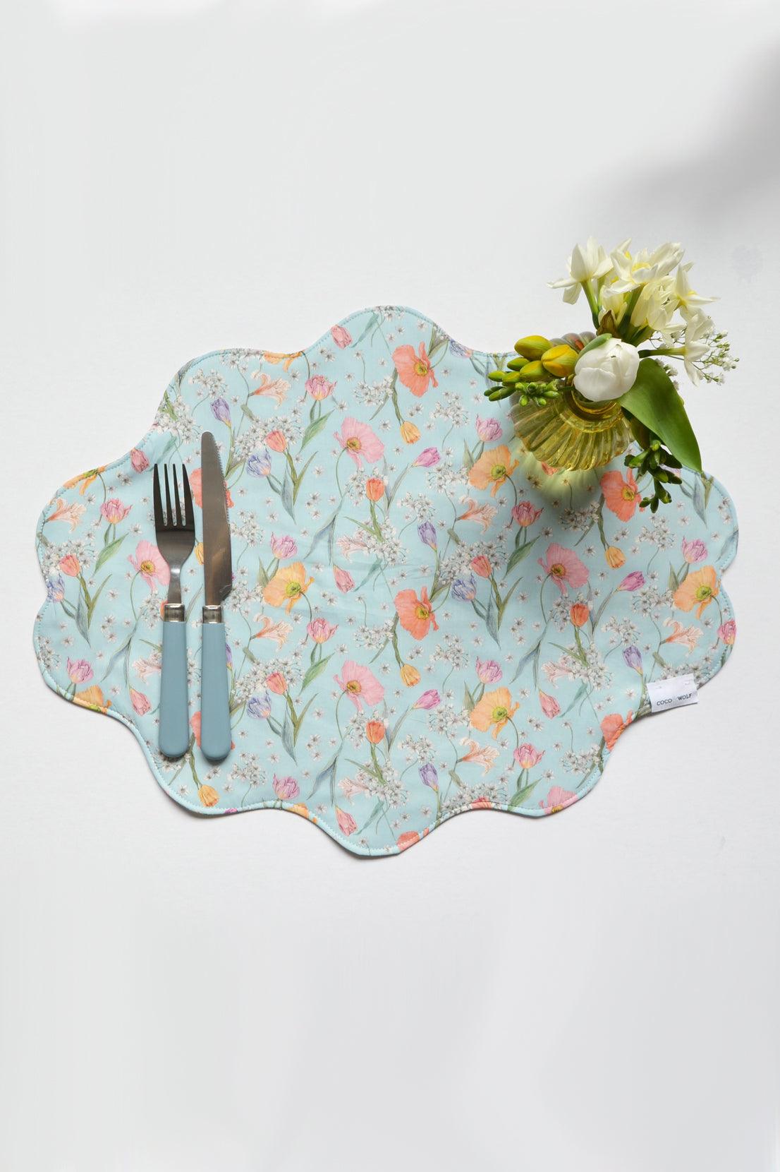 Reversible Wavy Placemat made with Liberty Fabric SPRING BLOOMS & MEADOWLAND - Coco & Wolf