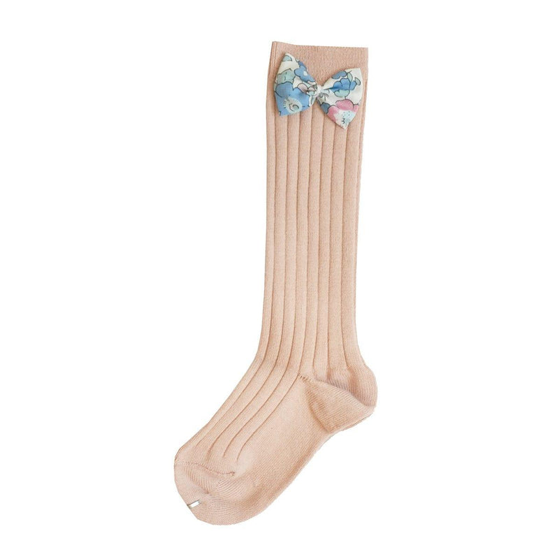 Rose Knee High Socks with Bow made with Liberty Fabric BETSY QUARTZ - Coco & Wolf