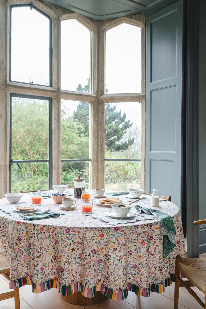 Ruffle Edge Round Tablecloth made with Liberty Fabric LINEN GARDEN & ARCHIVE SWATCH - Coco & Wolf